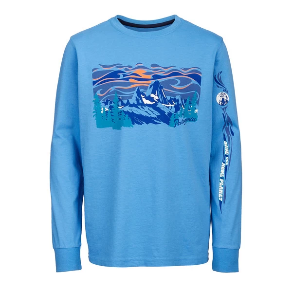 Patagonia K' S L/S REGENERATIVE ORGANIC CERTIFIED COTTON GRAPHIC T-SHIR Kinder Langarmshirt FITZ ROY HOMEPEAKS: BLUE BIRD 3 Patagonia K' S L/S REGENERATIVE ORGANIC CERTIFIED COTTON GRAPHIC T-SHIR Kinder Langarmshirt FITZ ROY HOMEPEAKS: BLUE BIRD